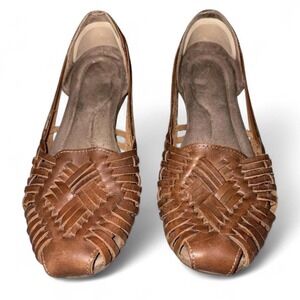 Huarache Sandals Softspots Womens Size 7.5 Brown Leather Woven Flats Comfort